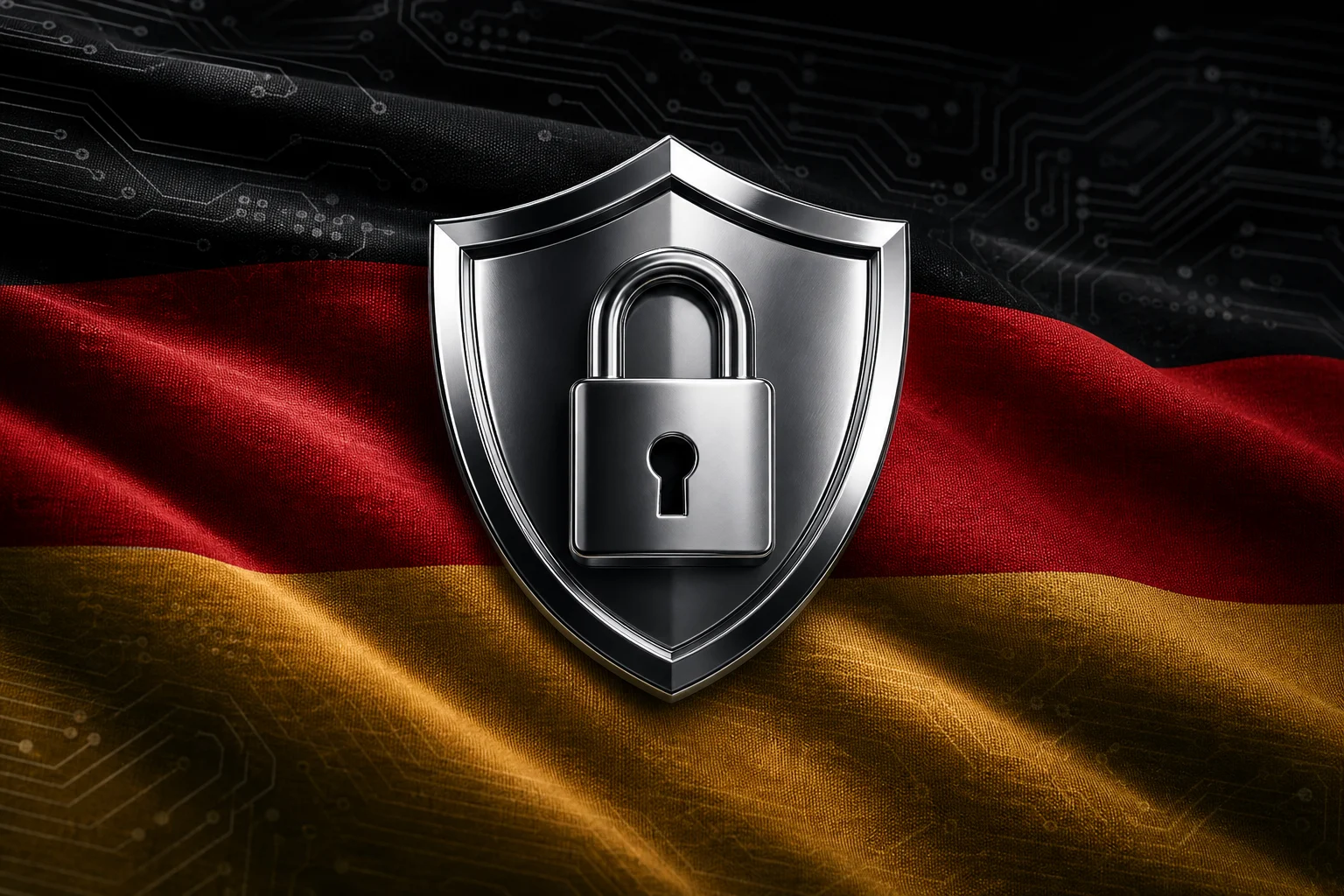 Germania: illustrazione con bandiera e scudo tecnologico