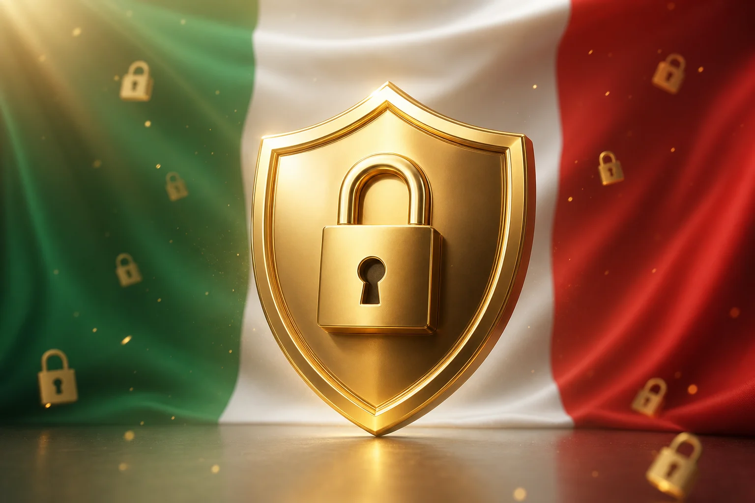 Italia: illustrazione con bandiera e scudo digitale